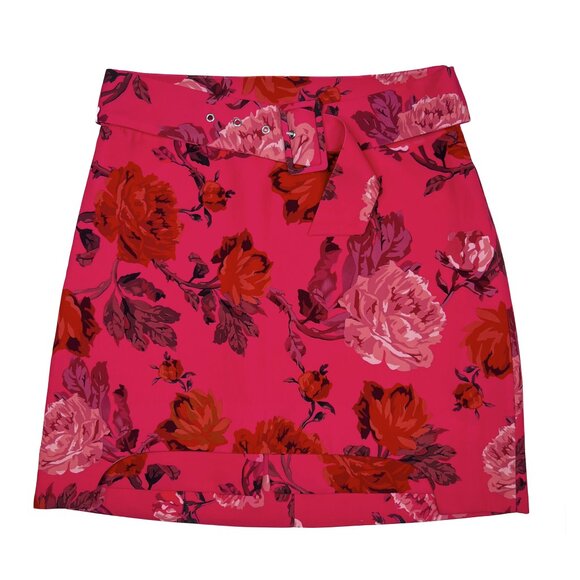 C/MEO Collective Hot Pink Rose Floral Asymmetrical Variation Mini Skirt Size M